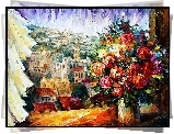 Leonid Afremov, Bukiet Kwiatów w Oknie, Obraz