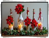 Butelki, Kwiaty, Gwiazda betlejemska, Świece, Świąteczne