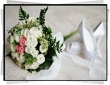 Ślubny, Bukiet, Róże, Białe, Buty