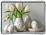 Porcelanowe, Jajka, Wazon, Białe, Tulipany, Wielkanoc, Grafika