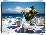 Bukiet, Białych Kwiatów, Dekoracja Stołu, Lato, Morze