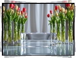 Tulipany, Szklane, Wazony, Blat, Odbicie, Grafika AI