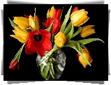 Bukiet, Żółto, Czerwonych, Tulipanów