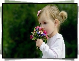 Dziewczynka, Bukiet, Kwiatów