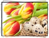Bukiet, Tulipanów, Jajka, Kosz