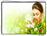 Kobieta, Bukiet, Tulipany