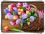 Bukiet, Tulipanów, Koszyk, Ławka