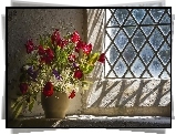 Bukiet, Kwiatów, Okno, Przebijające, Światło