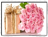 Bukiet, Różowych, Róż, Prezent