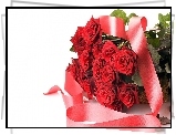 Bukiet, Czerwone, Róże, Wstążka
