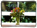 Bukiet, Kwiatów, Wazon, Okno