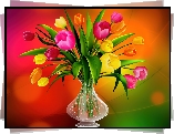 Bukiet, Tulipanów, Wazon, Art