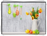 Wielkanoc, Bukiet, Tulipany, Dzbanek, Pisanki, Ozdoby, Kompozycja