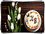 Ciasto, Polewa, Tulipany, Gałązki, Bazie, Deski