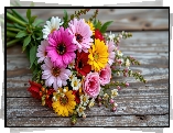 Kwiaty, Bukiet, Kolorowe, Deski