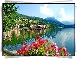Jezioro, Domy, Kwiaty