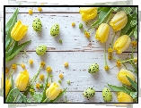 Żółte, Tulipany, Pisanki, Drewno