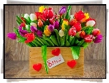 Dzień Kobiet, Kolorowe, Tulipany, Pudełko
