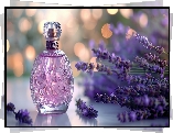 Kompozycja, Flakon, Perfumy, Kwiaty, Lawenda