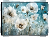 Białe, Maki, Kwiaty, Grafika