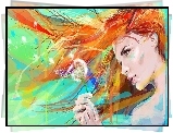 Grafika, Art, Rudowłosa, Dziewczyna, Dmuchawiec, Mniszek