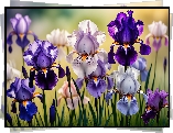 Irysy, Kwiaty, Kolorowe, Grafika