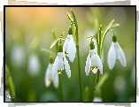Przebiśniegi, Białe, Kwiaty, Grafika