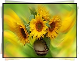 Grafika, Bukiet, Słoneczniki, Wazon