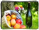 Jabłka, Kosz, Bukiet, Butelka