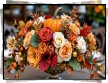 Kwiaty, Róże, Dynia, Jesienny, Bukiet, Grafika AI