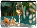 Kompozycja, Kieliszek, Wino, Kwiaty, Plumeria