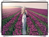 Kobieta, Blondynka, Pole tulipanów