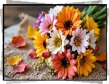 Bukiet, Kolorowe, Kwiaty, Płatki, Płótno