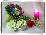 Kolorowe, Kwiaty, Bukiet, Świeca, Kompozycja