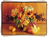 Kompozycja, Dynie, Lilie, Chryzantemy, Bukiet