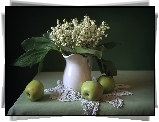 Kompozycja, Bukiet, Konwalie majowe, Dzbanuszek, Jabłka