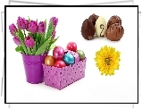 Wielkanoc, Kompozycja, Bukiet, Tulipany, Pisanki, Czekoladowe, Jajeczka