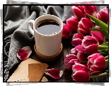 Filiżanka, Kawa, Tulipany, Koperta
