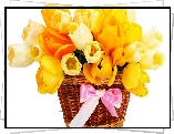 Żółte, Tulipany, Koszyczek, Kokarda