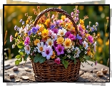 Kolorowe, Kwiaty, Wiklinowy, Koszyk