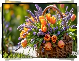 Kwiaty, Lawenda, Tulipany, Koszyk
