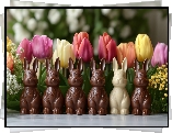 Kwiaty, Tulipany, Czekoladowe, Króliki
