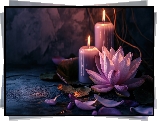 Fioletowy, Kwiat, Lilia wodna, Świece