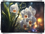 Białe, Storczyki, Grafika, Kwiaty