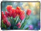 Tulipany, Kwiaty, Czerwone Światło, Grafika