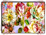 Kwiaty, Kolorowe, Róże, Tulipan, Grafika