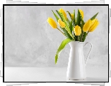 Kwiaty, Bukiet, Żółte, Tulipany, Dzbanek