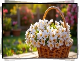 Białe, Kwiaty, Wiklinowy, Koszyk, AI