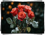Rozkwitające, Czerwone, Róże, Listki