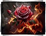 Róża, Ogień, Płomienie, Dym, Grafika